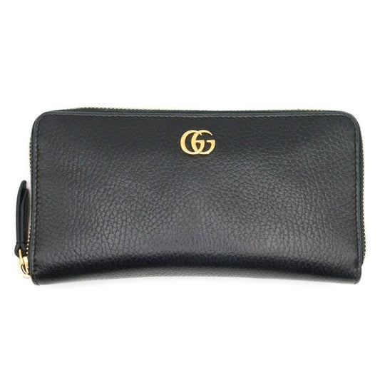 Gucci GG Marmont Round Zipper Long Wallet Card Case Long Wallet Black Leather