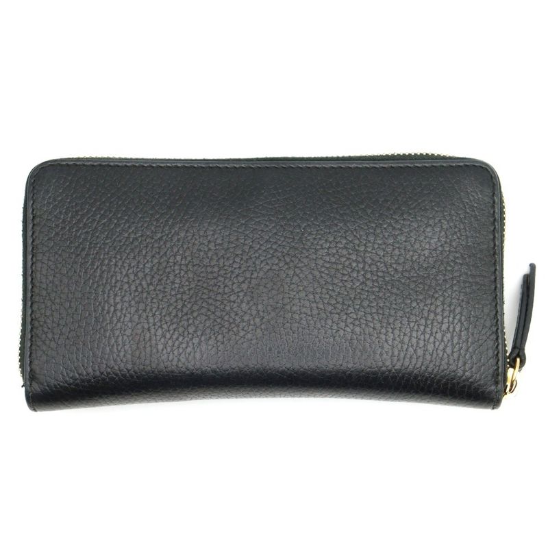 Gucci GG Marmont Round Zipper Long Wallet Card Case Long Wallet Black Leather