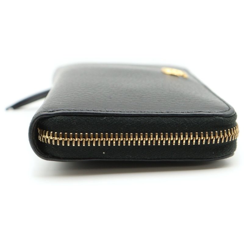 Gucci GG Marmont Round Zipper Long Wallet Card Case Long Wallet Black Leather