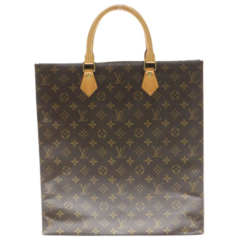 Louis Vuitton Monogram Sac Plastic Tote Handbag Brown Leather X PVC M51140 Gold