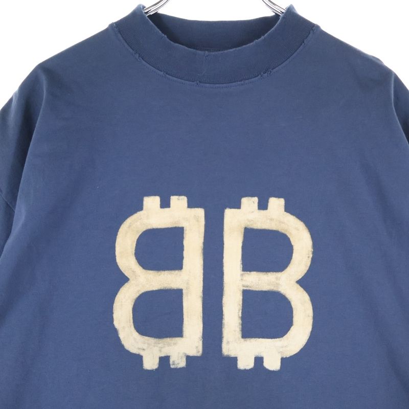 Balenciaga Distressed Logo Print Oversize D T-Shirt BB Logo Damaged Short