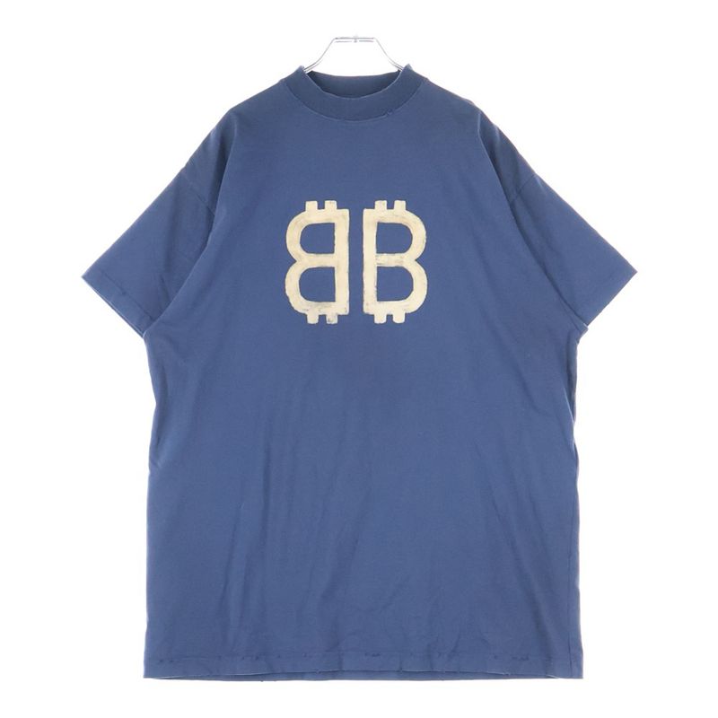 Balenciaga Distressed Logo Print Oversize D T-Shirt BB Logo Damaged Short