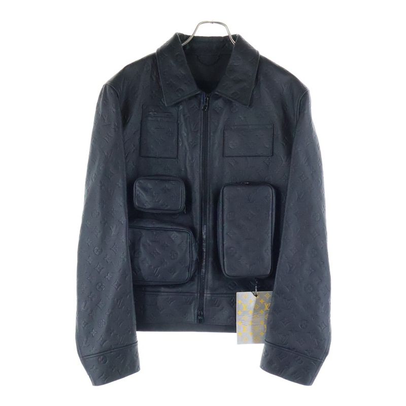 Louis Vuitton 23ss Monogram Embossed Utility Leather Jacket Black Hil46eqxs