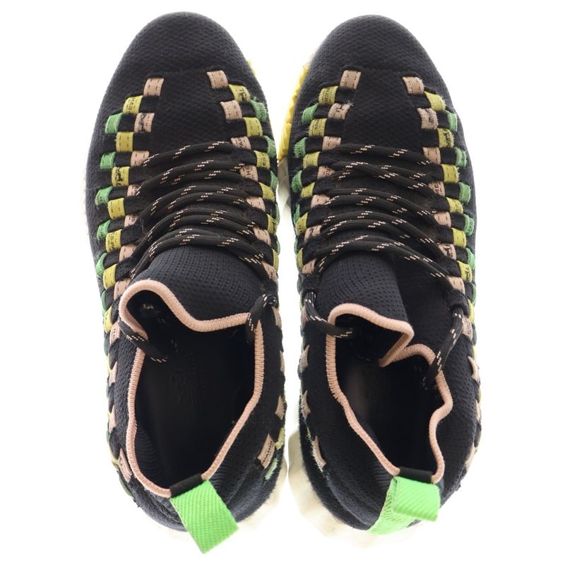 Hermes Flex H Logo Lace Up Low Cut Shoes Knit Socks Sneakers Black Light Green