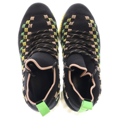 Hermes Flex H Logo Lace Up Low Cut Shoes Knit Socks Sneakers Black Light Green