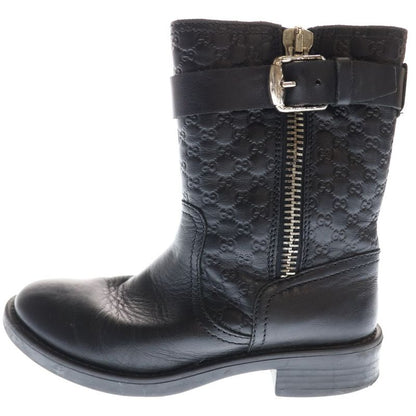 Gucci Micro Gucci Guccissima Leather Side Zip Belt Short Boots Shoes Black Women