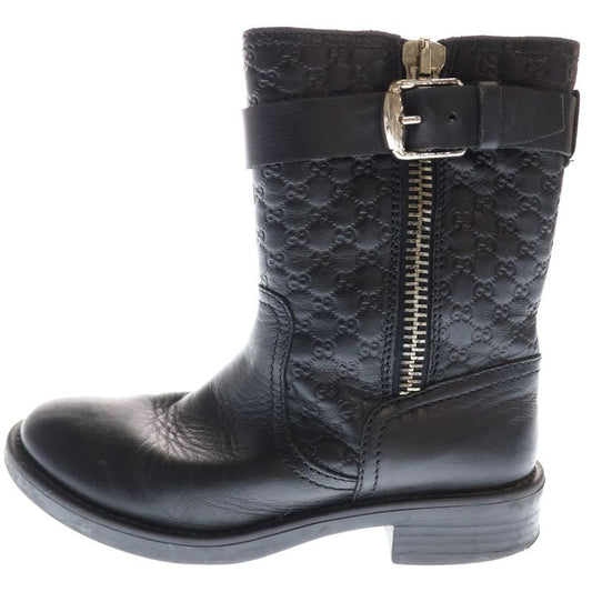 Gucci Micro Gucci Guccissima Leather Side Zip Belt Short Boots Shoes Black Women