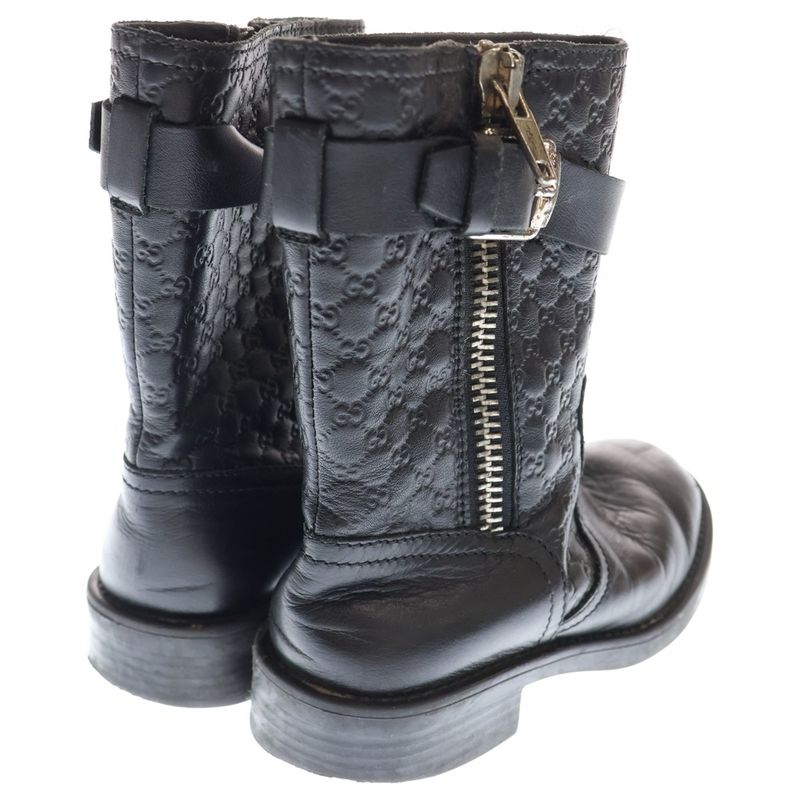 Gucci Micro Gucci Guccissima Leather Side Zip Belt Short Boots Shoes Black Women