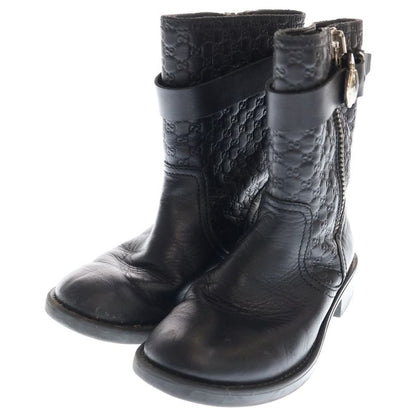 Gucci Micro Gucci Guccissima Leather Side Zip Belt Short Boots Shoes Black Women