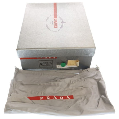 Prada Suede Leather Heeled Loafers Shoes Navy Women's