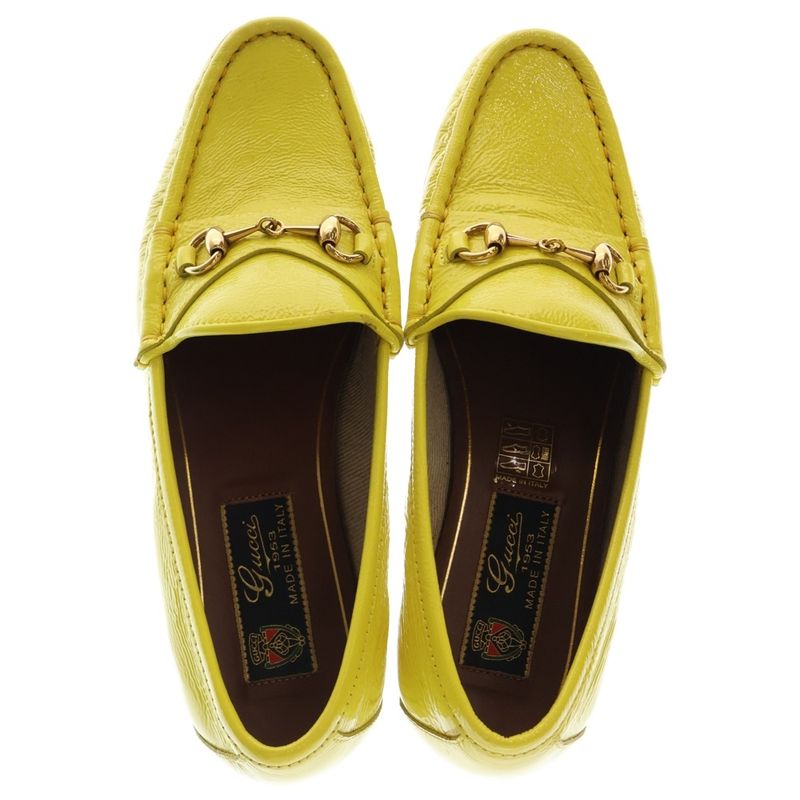 Gucci Horsebit Patent Loafers Low Cut Leather Shoes Yellow