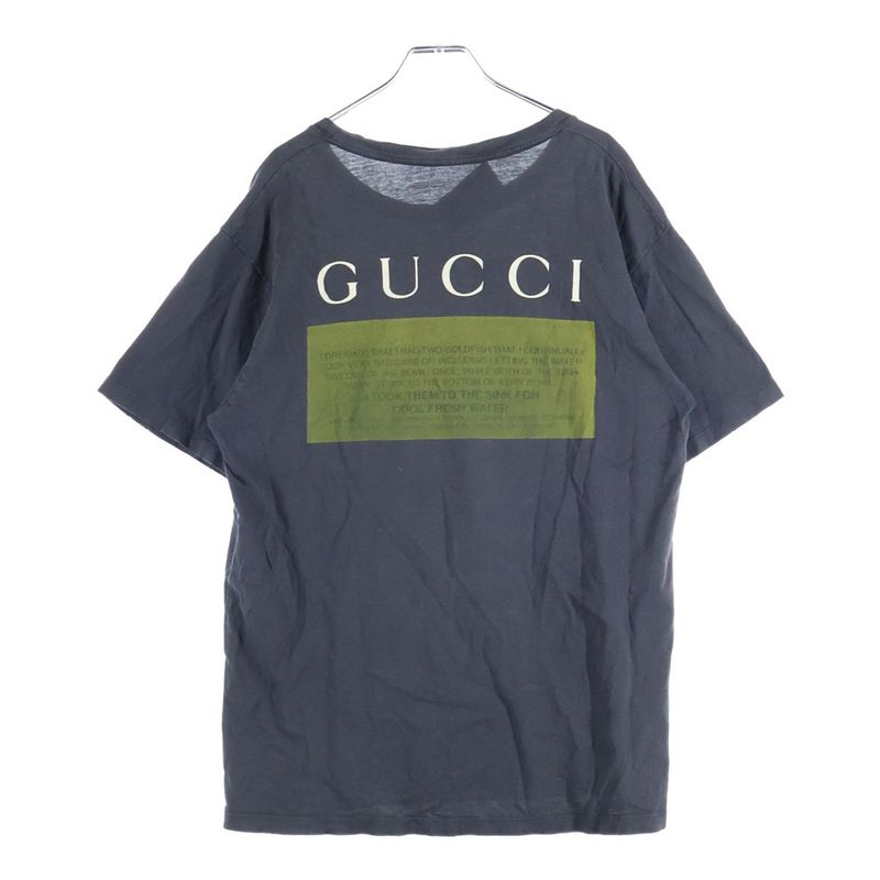 Gucci Black Cat T-Shirt Damaged Short Sleeve T-Shirt Grey 493117 X3i29