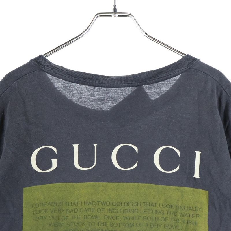 Gucci Black Cat T-Shirt Damaged Short Sleeve T-Shirt Grey 493117 X3i29
