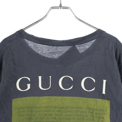 Gucci Black Cat T-Shirt Damaged Short Sleeve T-Shirt Grey 493117 X3i29