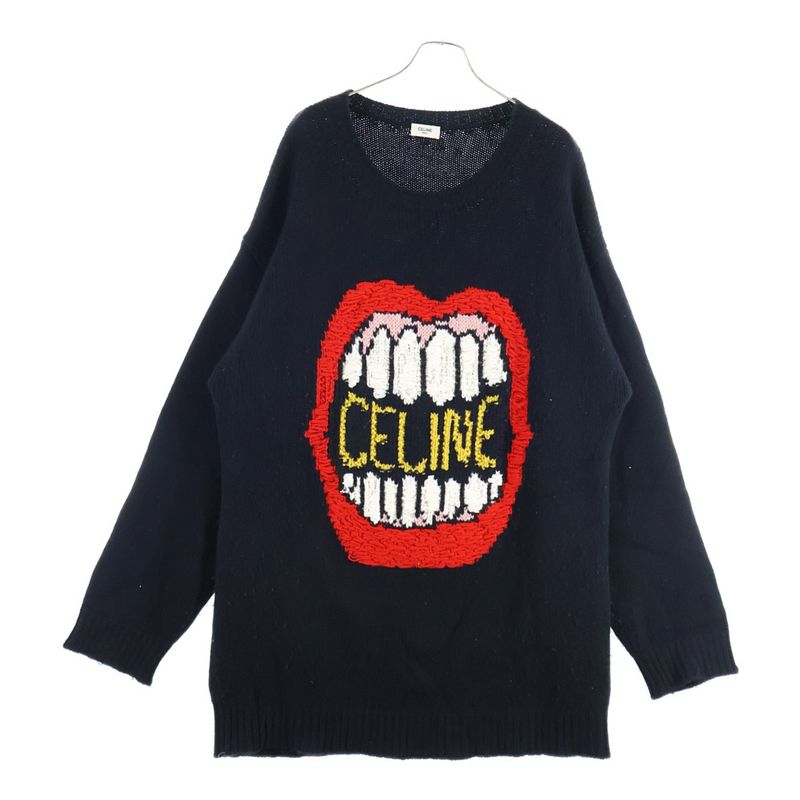 Celine 21ss Mouse Logo Embroidered Crew Neck Knit Sweater Black 2a04l714m