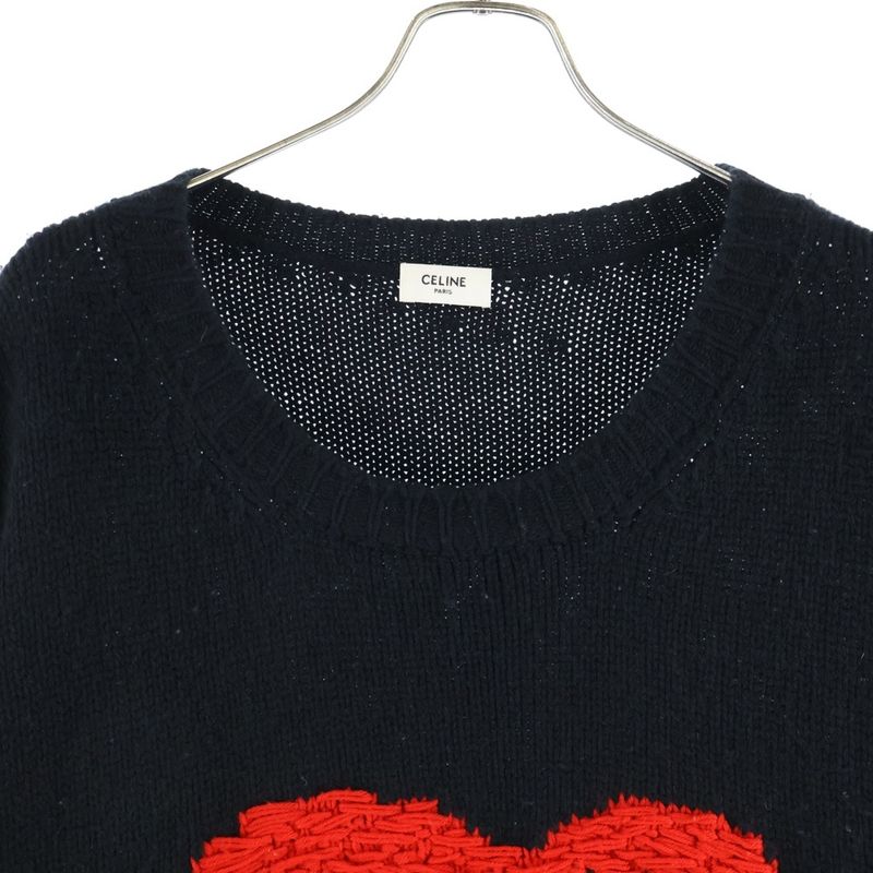 Celine 21ss Mouse Logo Embroidered Crew Neck Knit Sweater Black 2a04l714m