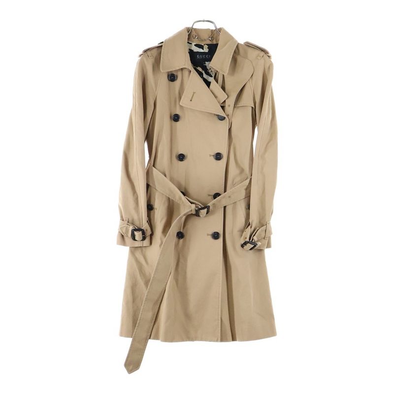 Gucci Lined Cotton Raglan Sleeve Trench Coat Beige 354409