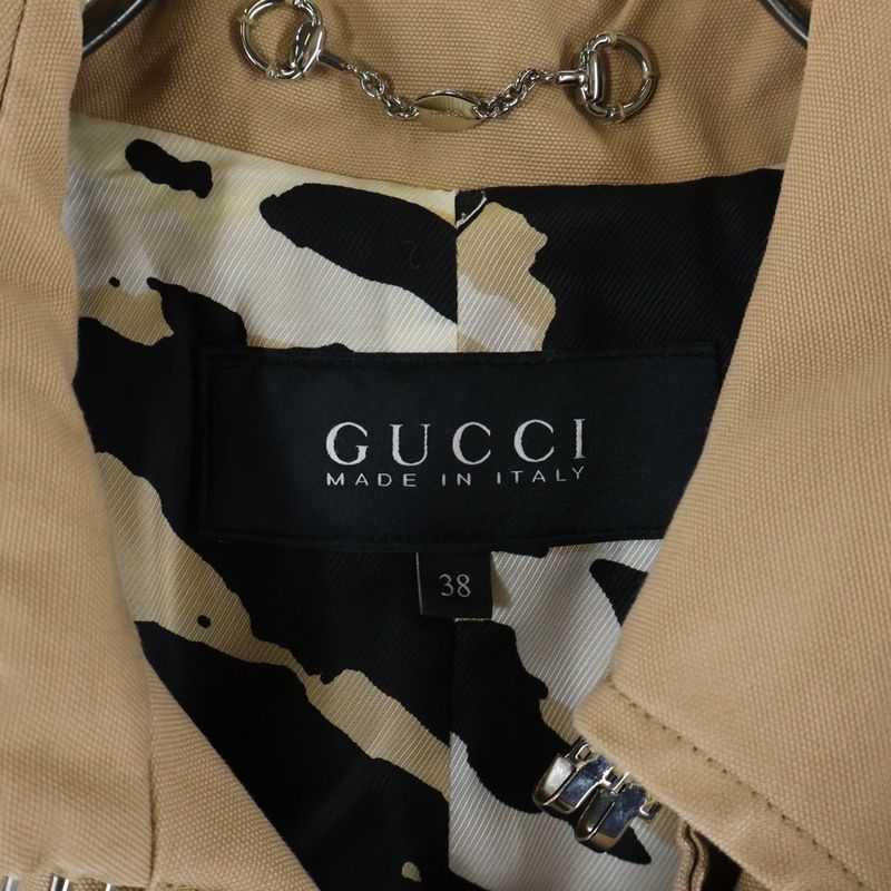 Gucci Lined Cotton Raglan Sleeve Trench Coat Beige 354409