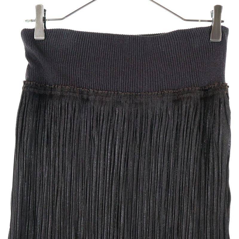 Hermes 23aw Chain Leather Belt Silk Blend Pleated Long Skirt Brown Ladies