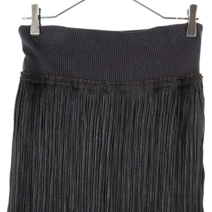 Hermes 23aw Chain Leather Belt Silk Blend Pleated Long Skirt Brown Ladies