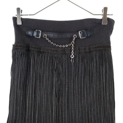 Hermes 23aw Chain Leather Belt Silk Blend Pleated Long Skirt Brown Ladies