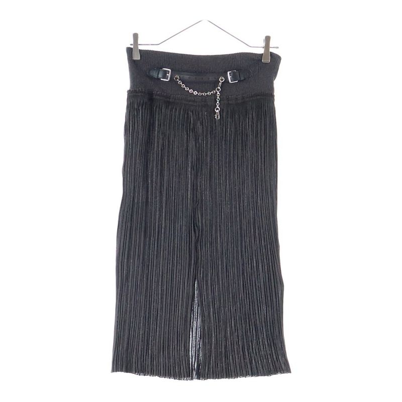 Hermes 23aw Chain Leather Belt Silk Blend Pleated Long Skirt Brown Ladies