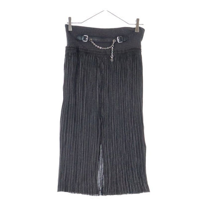 Hermes 23aw Chain Leather Belt Silk Blend Pleated Long Skirt Brown Ladies