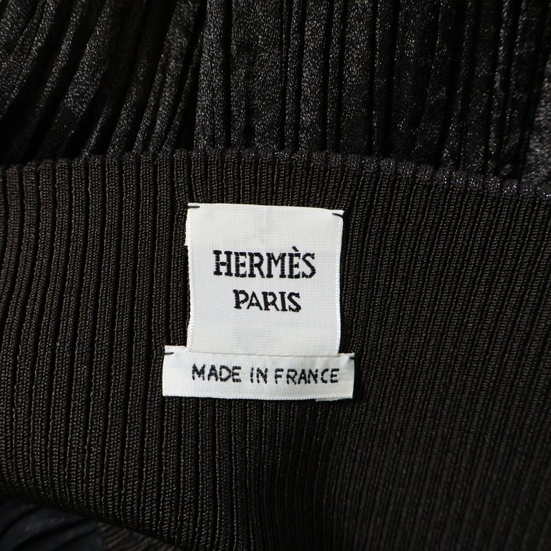 Hermes 23aw Chain Leather Belt Silk Blend Pleated Long Skirt Brown Ladies