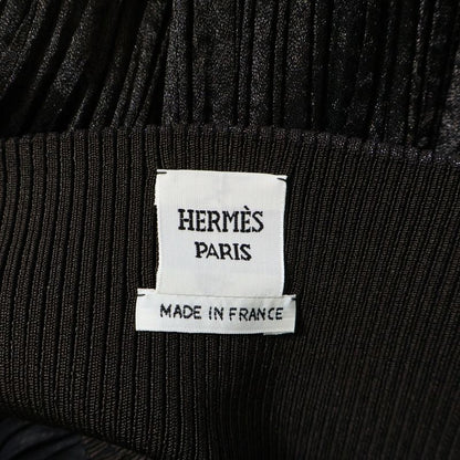 Hermes 23aw Chain Leather Belt Silk Blend Pleated Long Skirt Brown Ladies