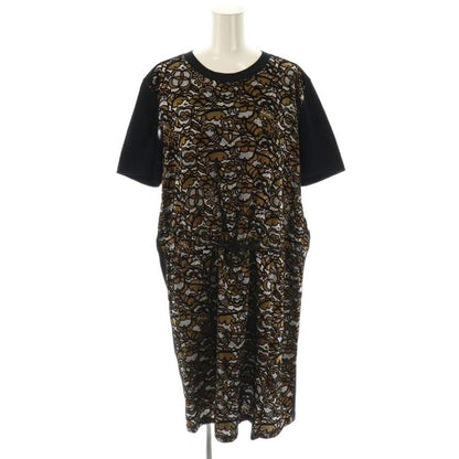 Louis Vuitton Dress Knee Length Cut Silk XL Black Brown Df - Gy57