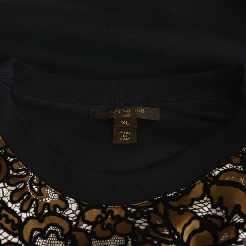 Louis Vuitton Dress Knee Length Cut Silk XL Black Brown Df - Gy57