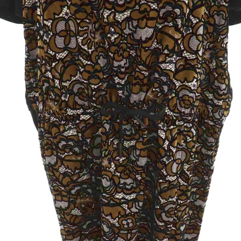 Louis Vuitton Dress Knee Length Cut Silk XL Black Brown Df - Gy57