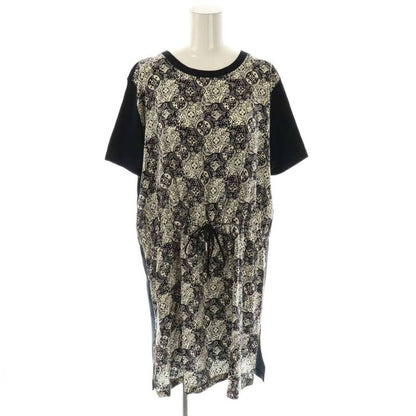Louis Vuitton Monogram Dress Knee Length Cut Short Sleeves 40 Black White Df