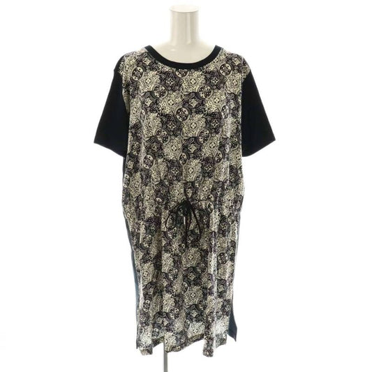 Louis Vuitton Monogram Dress Knee Length Cut Short Sleeves 40 Black White Df