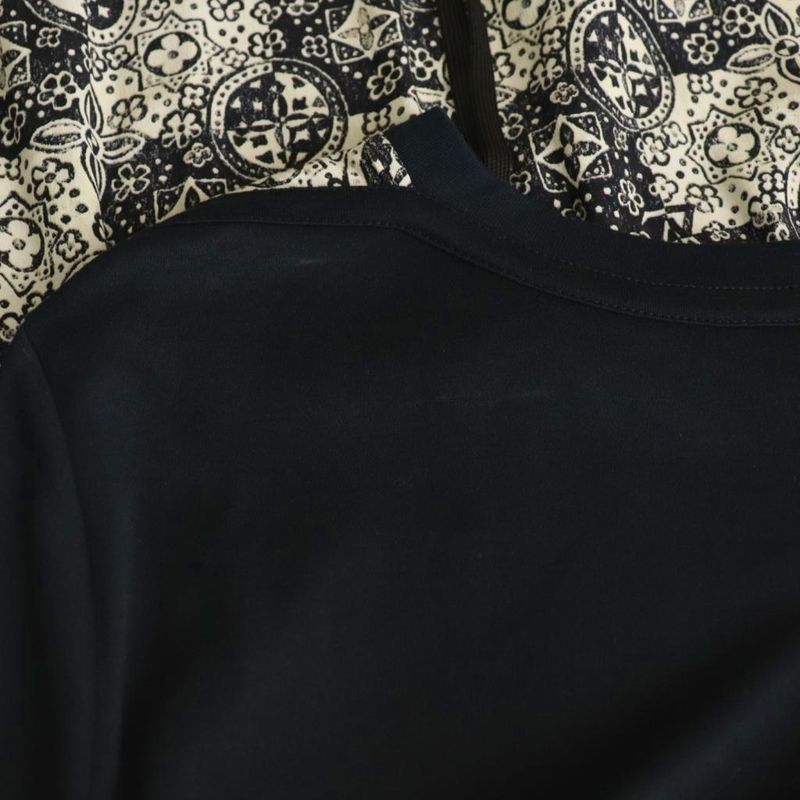 Louis Vuitton Monogram Dress Knee Length Cut Short Sleeves 40 Black White Df