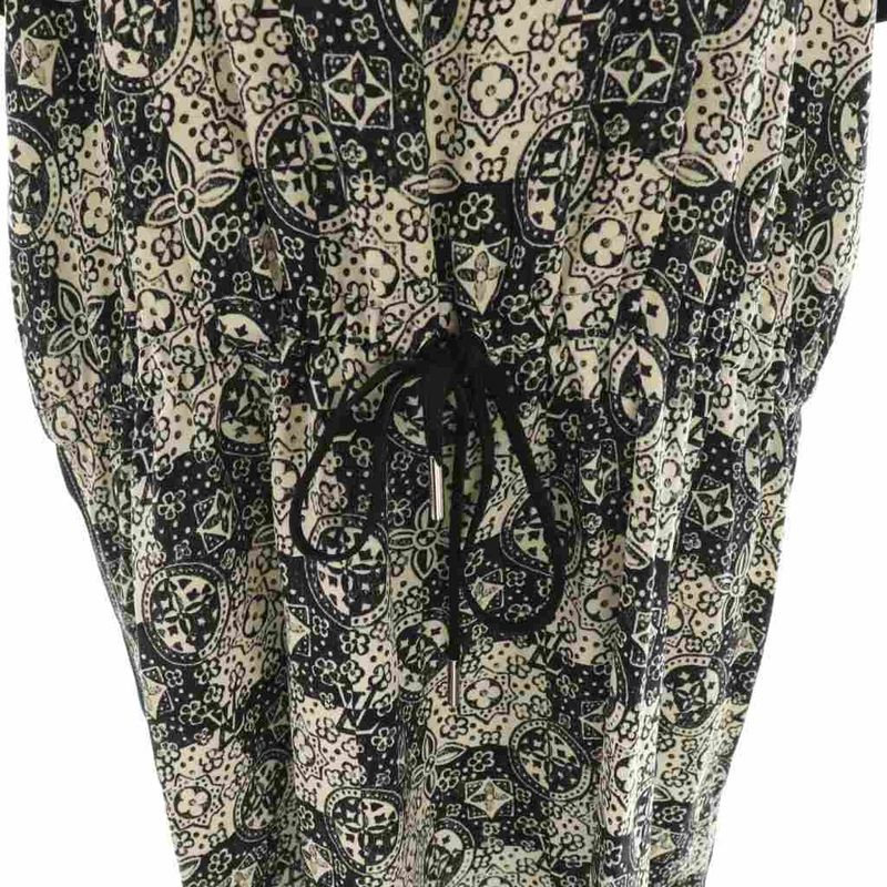 Louis Vuitton Monogram Dress Knee Length Cut Short Sleeves 40 Black White Df