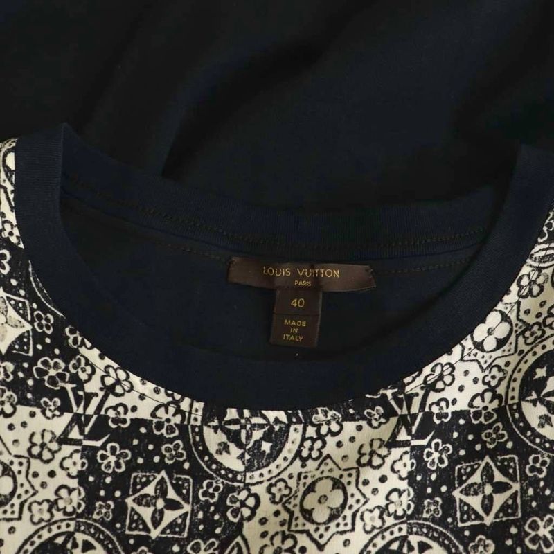 Louis Vuitton Monogram Dress Knee Length Cut Short Sleeves 40 Black White Df