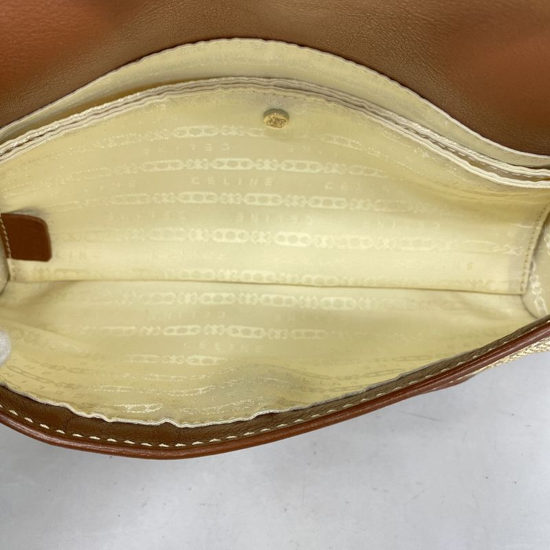 Celine Shoulder Bag Triomphe Canvas Leather Beige Brown Gold Hardware Women