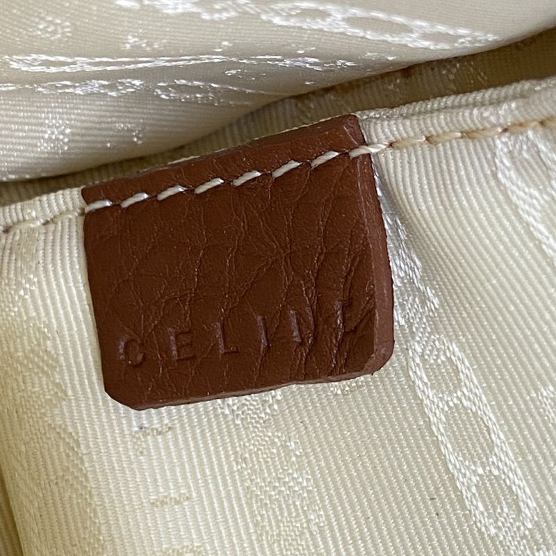 Celine Shoulder Bag Triomphe Canvas Leather Beige Brown Gold Hardware Women