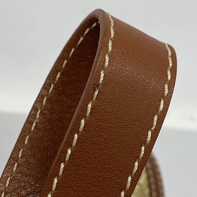 Celine Shoulder Bag Triomphe Canvas Leather Beige Brown Gold Hardware Women