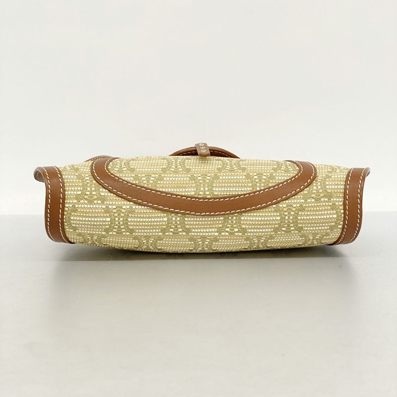 Celine Shoulder Bag Triomphe Canvas Leather Beige Brown Gold Hardware Women