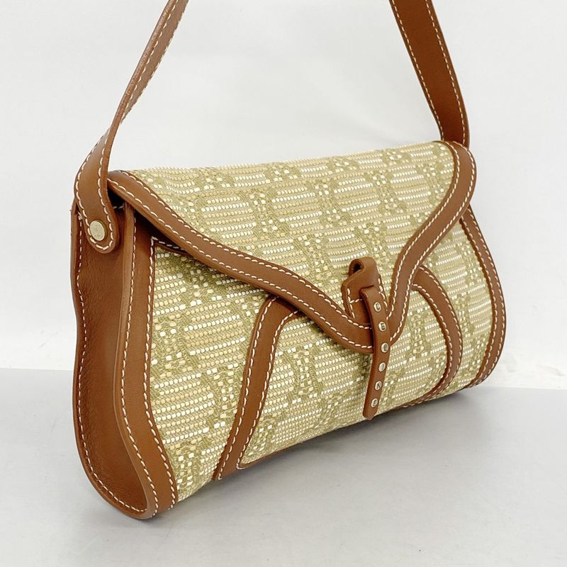 Celine Shoulder Bag Triomphe Canvas Leather Beige Brown Gold Hardware Women