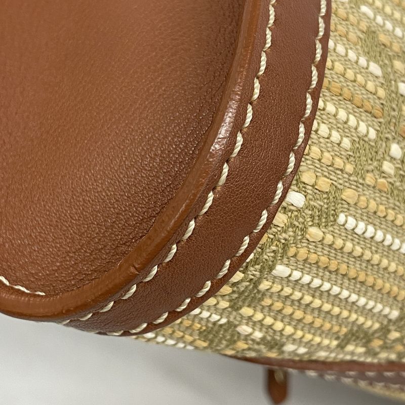 Celine Shoulder Bag Triomphe Canvas Leather Beige Brown Gold Hardware Women