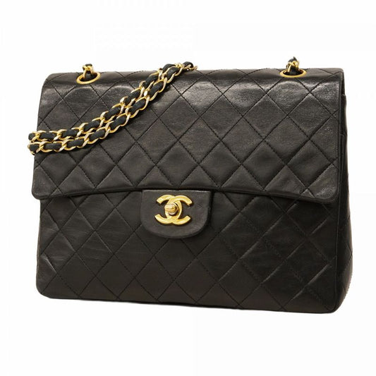 Chanel Shoulder Bag Matelasse Lambskin Black Gold Hardware Women