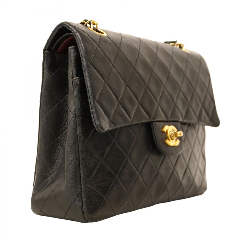 Chanel Shoulder Bag Matelasse Lambskin Black Gold Hardware Women