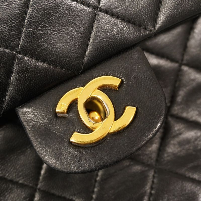 Chanel Shoulder Bag Matelasse Lambskin Black Gold Hardware Women