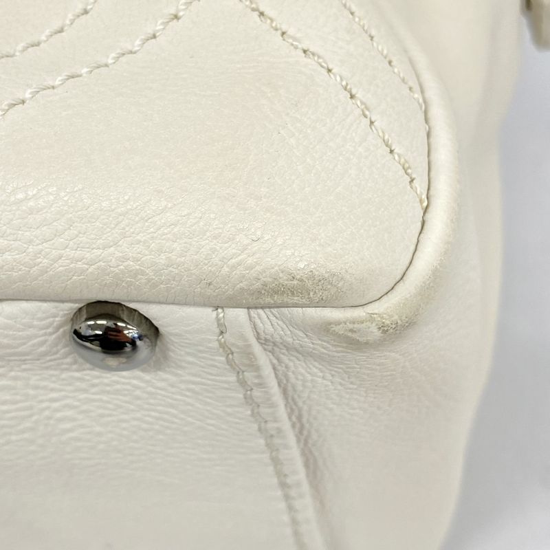 Chanel Shoulder Bag Leather White Silver Hardware Women