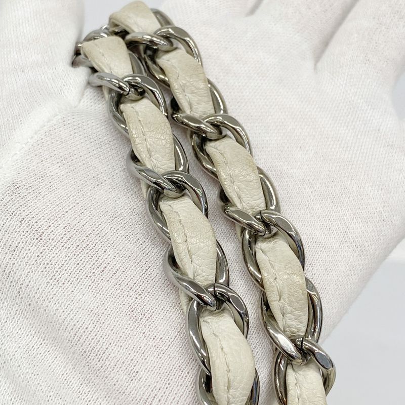 Chanel Shoulder Bag Leather White Silver Hardware Women