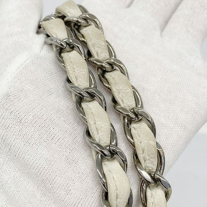 Chanel Shoulder Bag Leather White Silver Hardware Women