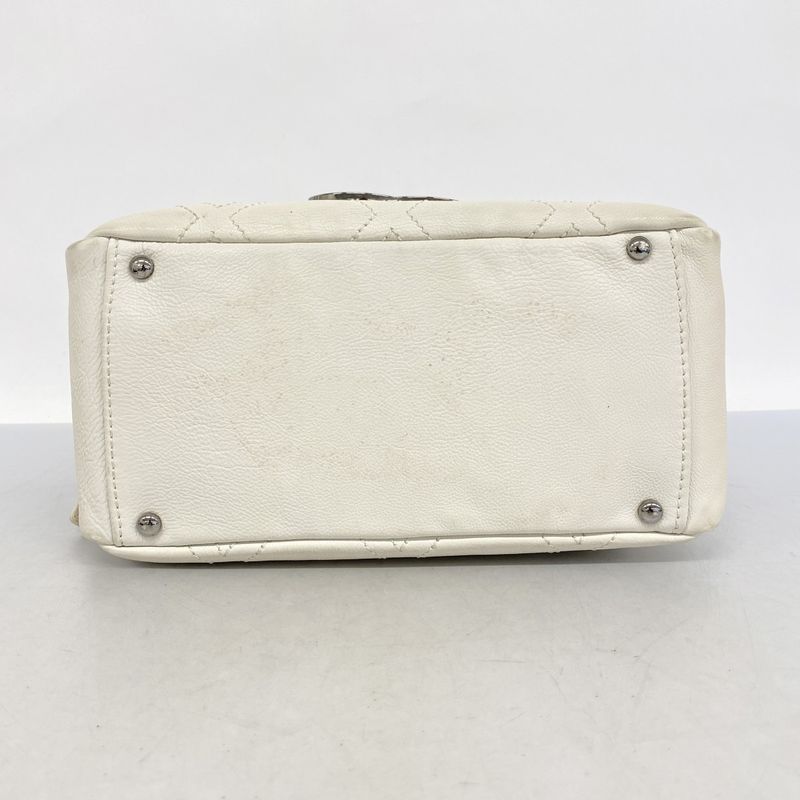 Chanel Shoulder Bag Leather White Silver Hardware Women